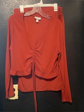 Isabel Maternity 2 Piece Set Long Sleeve Ruched Ruffle Crop Top and Skirt Women